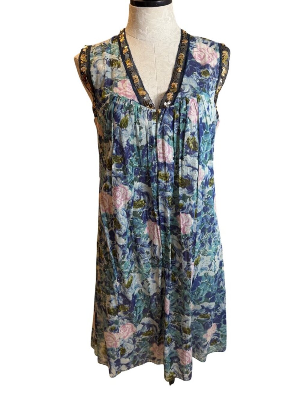 Rebecca Taylor Womens A-Line Dress Size 10 Blue Watercolor Floral Print Lined - Picture 13 of 13